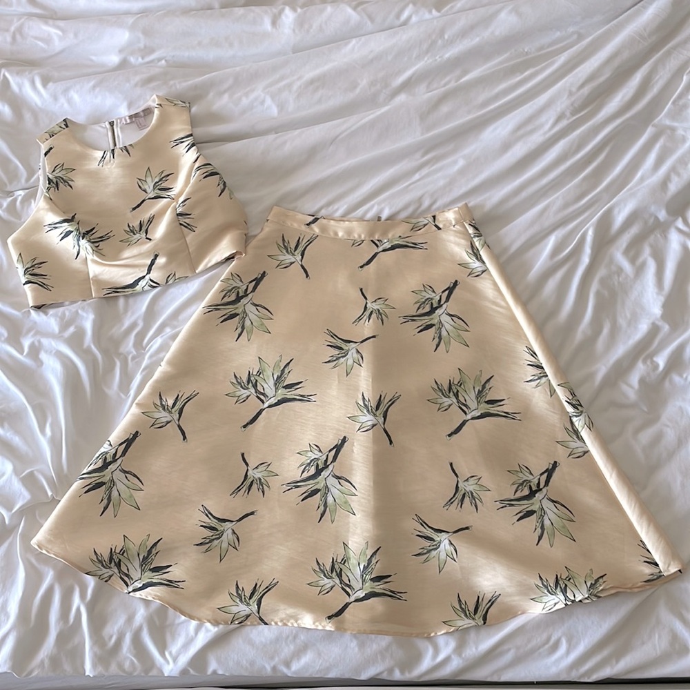 Two piece butter yellow skirt and top set
